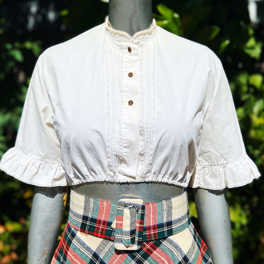 1960s Folky Cropped Cotton Dirndl Blouse - Picture 1 of 4